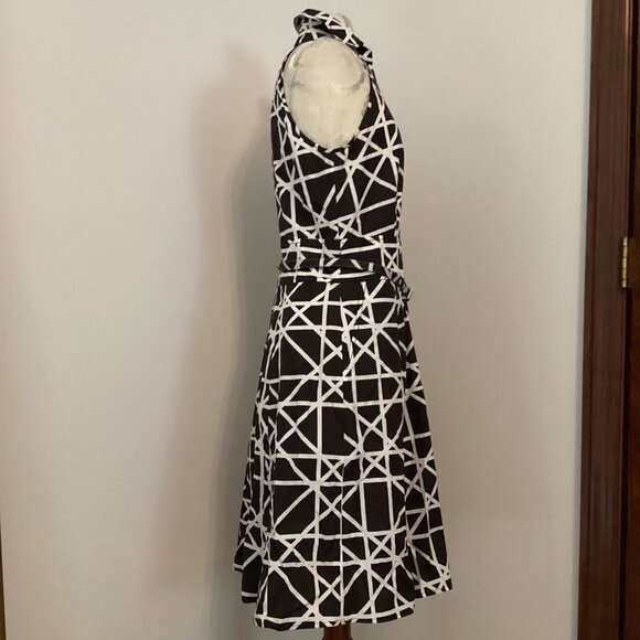NEW! ANN TAYLOR GEOMETRIC GRID PRINT BELTED A-LINE SLEEVELESS DRESS SZ 6 CLASSIC - Picture 3 of 4